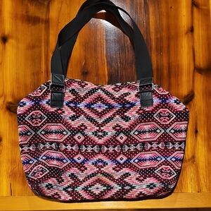Boho Pink Patterned Hobo Bag with Black Straps